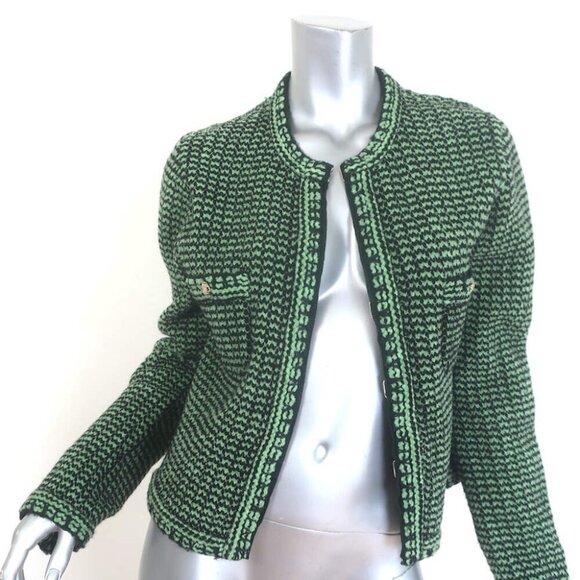 Chanel Cashmere Tweed Cardigan Jacket Sage Green Size 44 - Picture 2 of 11